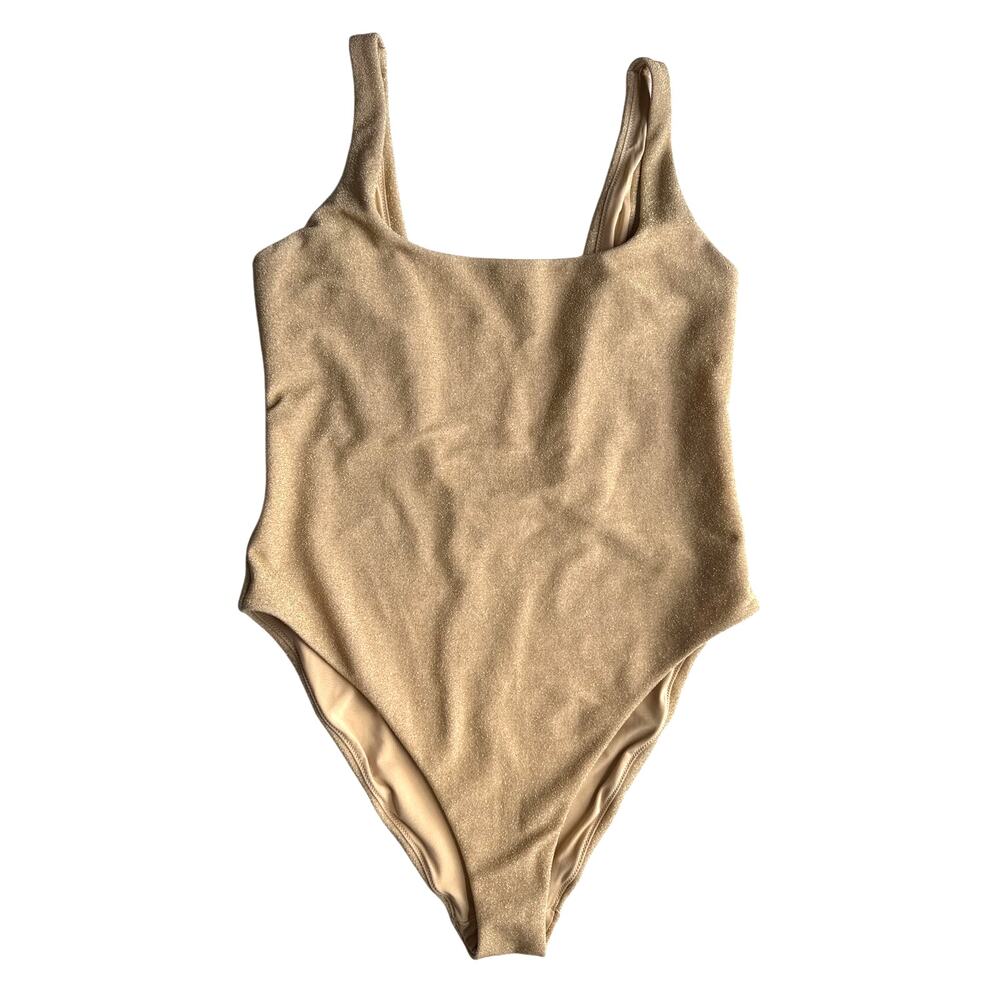 Aerie Sparkle Babewatch One Piece Swimsuit Cheekiest in Gold Size XL